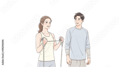 Woman measuring man's arm with tape on transparent background PNG