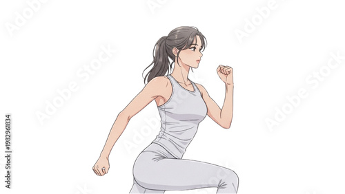 Woman in gray outfit does a powerful knee drop exercise with fists