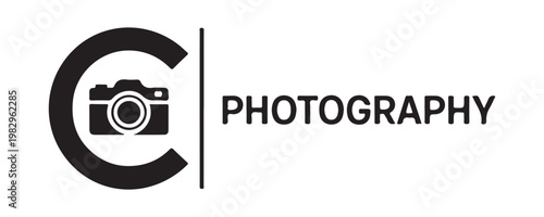 Photography logo with camera icon and text copyright symbol classic design.