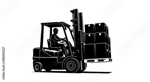 A forklift operator transporting heavy boxes.