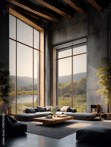 Warm minimalism in premium loft interior space 