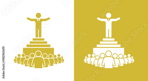 Public Speaking and Leadership Icon, Leader Presenting to Audience on Podium, Mentorship and Team Motivation Concept Illustration