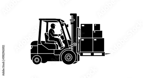Forklift operator transporting boxes.