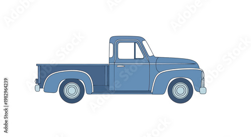 Vintage Blue Pickup Truck Illustration, Classic Automobile