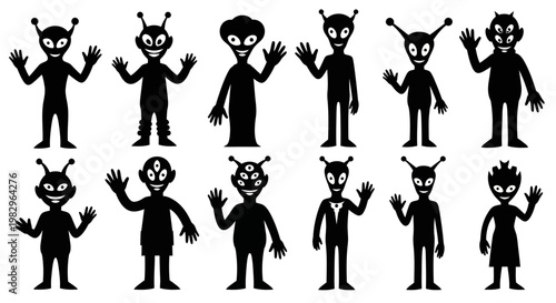 Alien Silhouettes Collection: Waving Extraterrestrials with Different Features