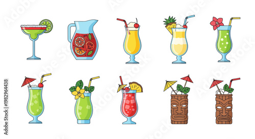 Pixel Art Tropical Cocktails Collection: Refreshing Drinks and Pitcher