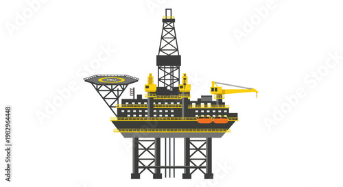 Offshore oil rig platform, industrial marine exploration, energy production, drilling equipment