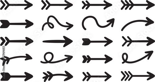 Black and white directional arrow in repeating patterns on transparent background, black and white arrows