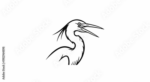 A black and white line drawing of a bird with its beak open