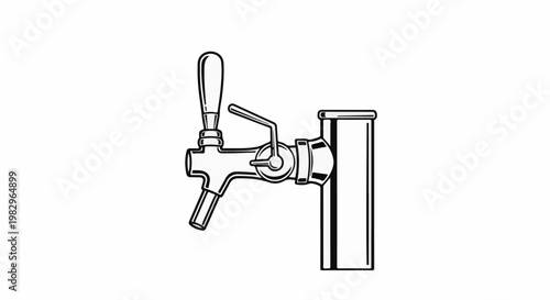A black and white line drawing of a beverage dispenser with a handle
