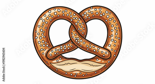 A baked pretzel with salt crystals and a lighter middle section