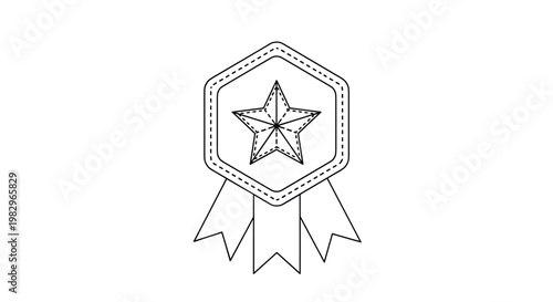 Hexagonal award badge with a star icon and ribbons featuring a dashed outline design suitable for children educational activities.