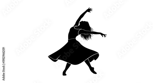 Silhouette of a woman dancing ballet, elegant pose, flowing dress, artistic movement