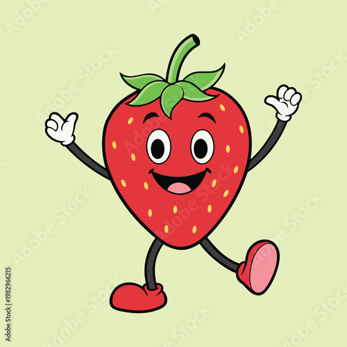 Funny cartoon strawberry and tomato characters with smiling faces are happy healthy red fruit and vegetable illustrations in a fresh comic vector art style isolated on white