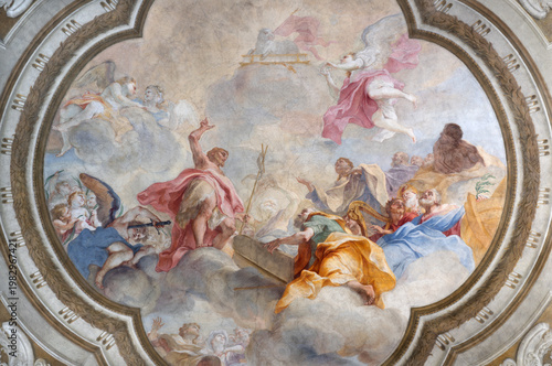 MONZA, ITALY - MARCH 19, 2026: The baroque fresco of Glory of St. John the Ba...