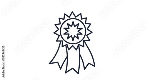 Empty award ribbon and rosette badge outline in black for creating custom certificates or achievement medals in competition programs.