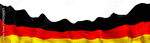 Stylized flag of Germany waving in the wind on transparent background. Footer, header or divider. Cut out wide, panoramic element. Banner for patriotic themes or national event promotions. 3D.