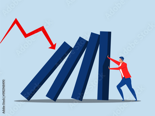 businessman trying to stop numbers. Move figures.crisis, risk management concept vector