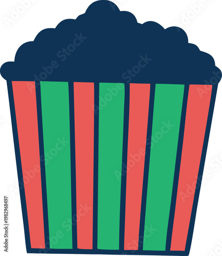 A vibrant cartoon style illustration of a classic popcorn bucket filled to the brim with fluffy white kernels evoking a cheerful mood