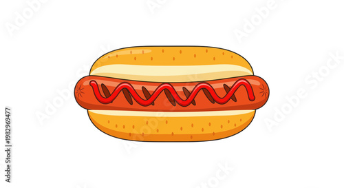 Delicious Hot Dog with Ketchup on White Background
