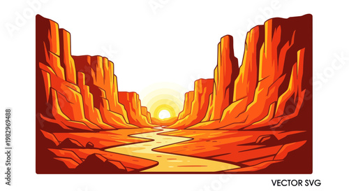 Desert Canyon River Landscape at Sunset