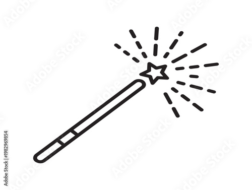 Simple line art illustration of a sparkling magic wand with a star tip