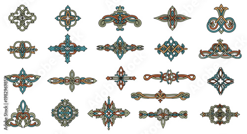 Celtic knotwork ornaments and decorative dividers for medieval design in vintage style