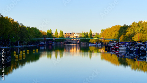  The Villette canal basin in Paris city

