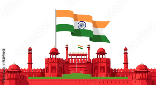 Indian flag waving on Red Fort.