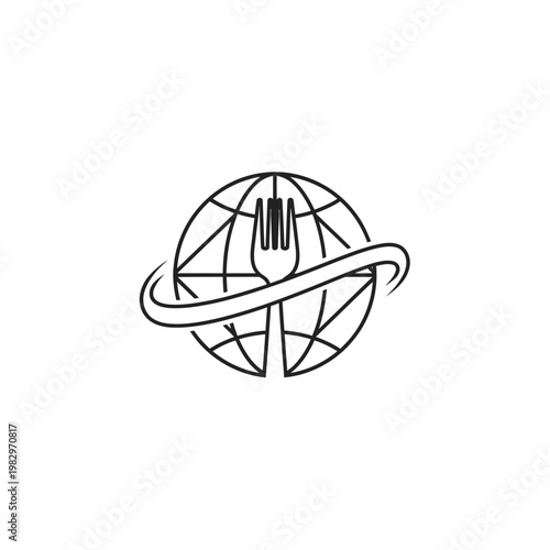 Global culinary world logo with utensils.