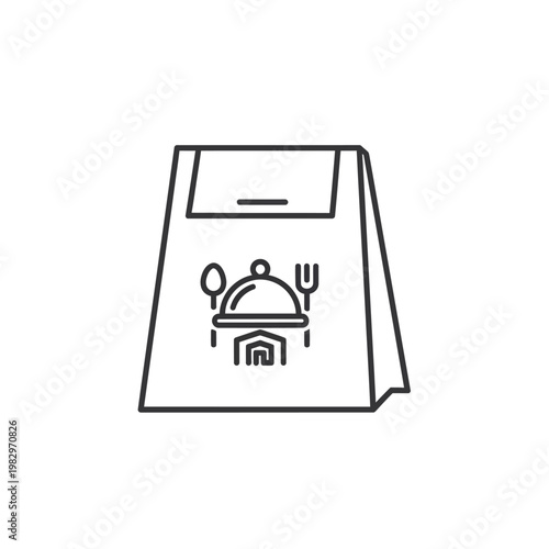 Takeout food bag with utensils icon.