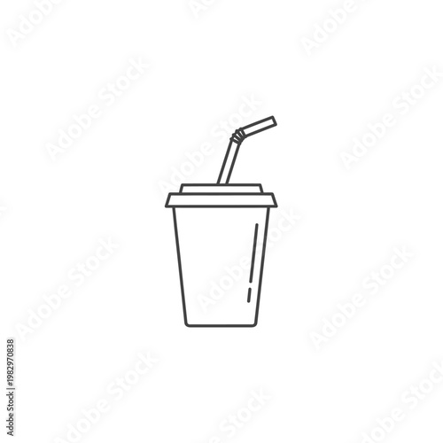 A simple line drawing of a disposable cup with a straw.