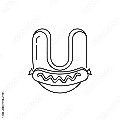 A simple line drawing of a hot dog.
