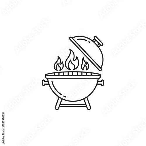 A simple line drawing of a barbecue grill with flames.