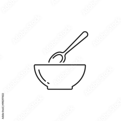 Simple line drawing of a bowl with spoon.