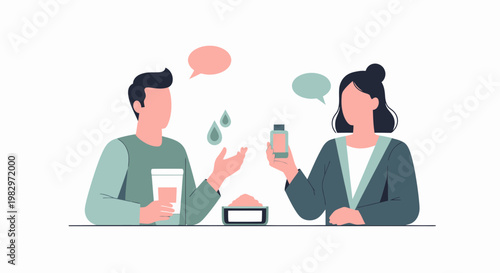 Two people discussing food and drink options.