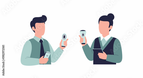 Two people holding infrared thermometers for temperature check.