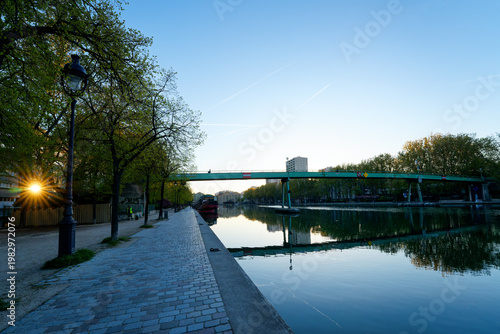  The Villette canal basin in Paris city
