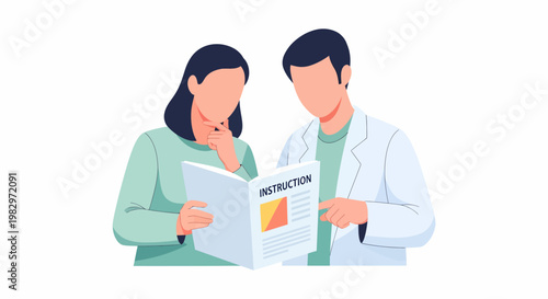 Two people reading instruction manual together.