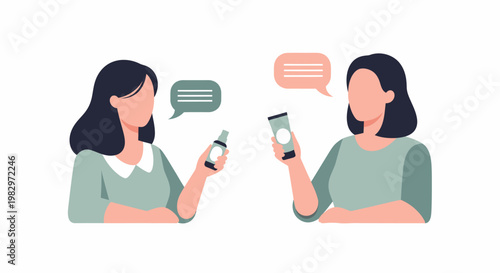 Two women discussing product reviews and online shopping experiences.