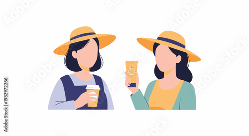 Two women wearing hats enjoying drinks.