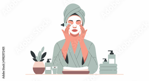 Woman Applying Face Mask for Skincare Routine.