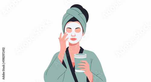 Woman Applying Face Mask with Towel and Coffee.
