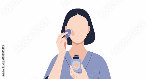 Woman Applying Foundation Makeup with Sponge.