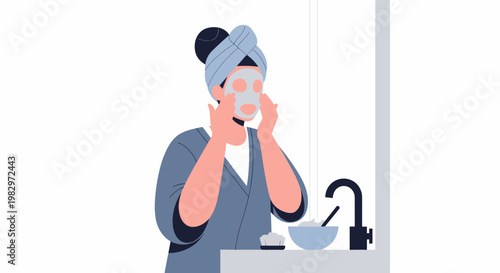 Woman Applying Facial Mask for Skincare Routine.