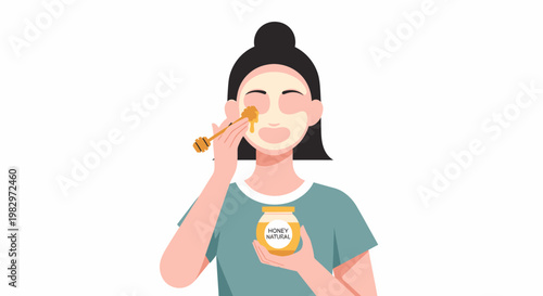 Woman Applying Honey Face Mask for Skincare Routine.