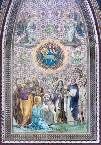 MONZA, ITALY - MARCH 19, 2026: The fresco of Adoration of Lamb of God in the ...