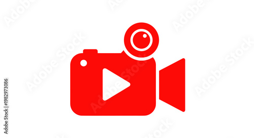 Red video camera icon with play button on white background