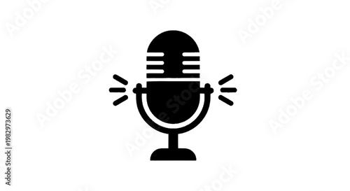 Vector illustration of vintage microphone icon, podcast or radio broadcasting symbol on a transparent background