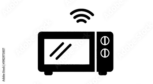 Vector illustration of smart microwave oven icon with wireless signal symbol on a transparent background